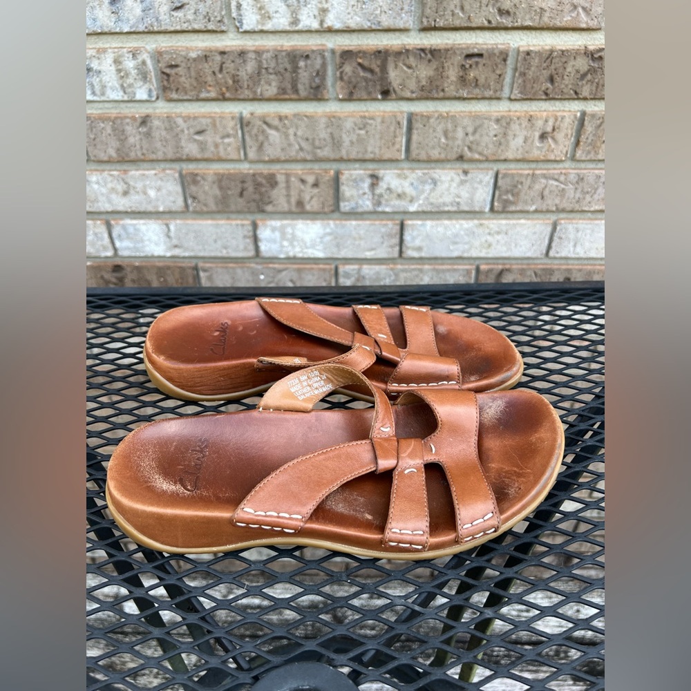 Clarks Brown Leather Sandals with Geometric Straps 8.5
